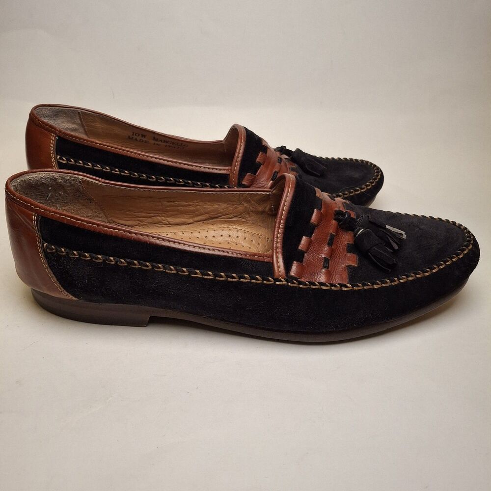 Ballys Marcello Tassel Loafer Men 10W ITALY Brown Black Suede Leather Old Money